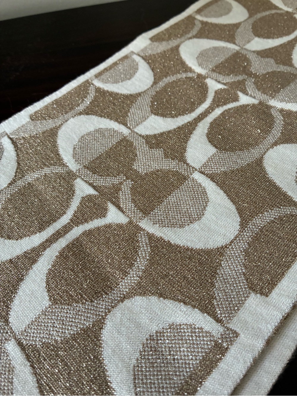 Coach Glitter Tonal Knit C Scarf Wool Blend, Metallic, F83834 - Picture 6 of 11
